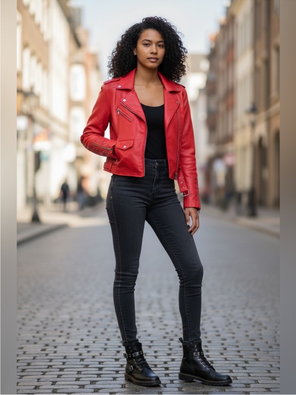 Colleen Lopez Red Women's imitation Leather Moto Jacket - Classic Biker Style